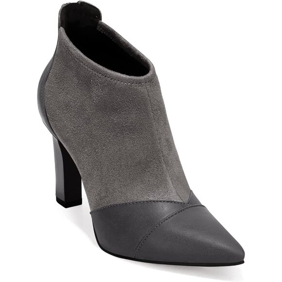 Shoes - Women's Grey Dress Boots Pointed Toe Stiletto High Heel Splicing Booties